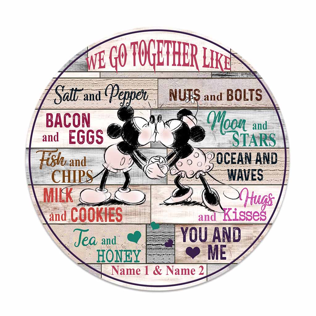 We Go Together - Personalized Couple Mouse Round Wood Sign