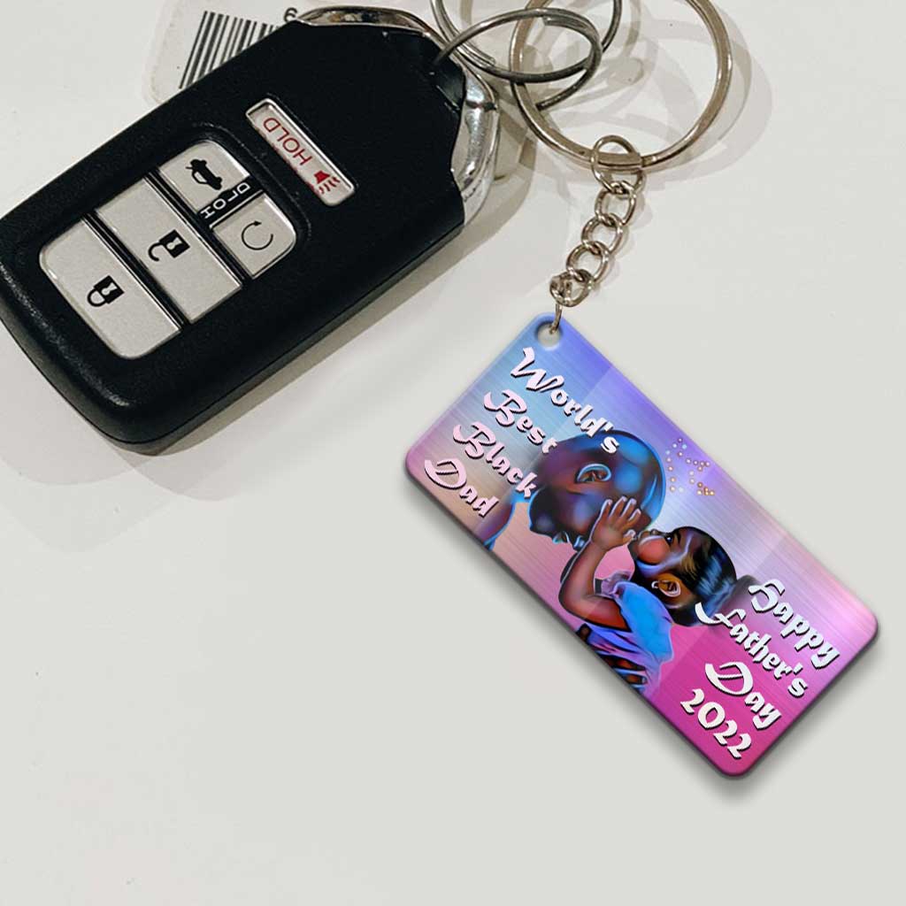 World's Best Black Dad - Personalized Father's Day African American Keychain (Printed On Both Sides)