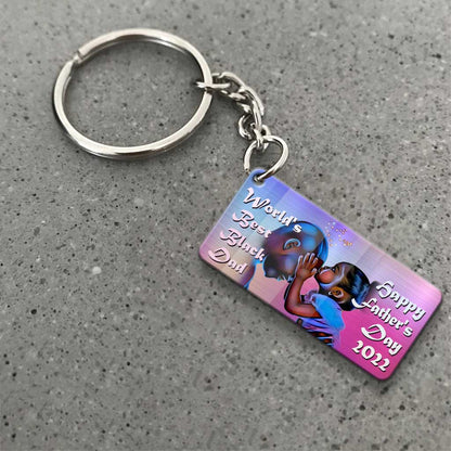 World's Best Black Dad - Personalized Father's Day African American Keychain (Printed On Both Sides)