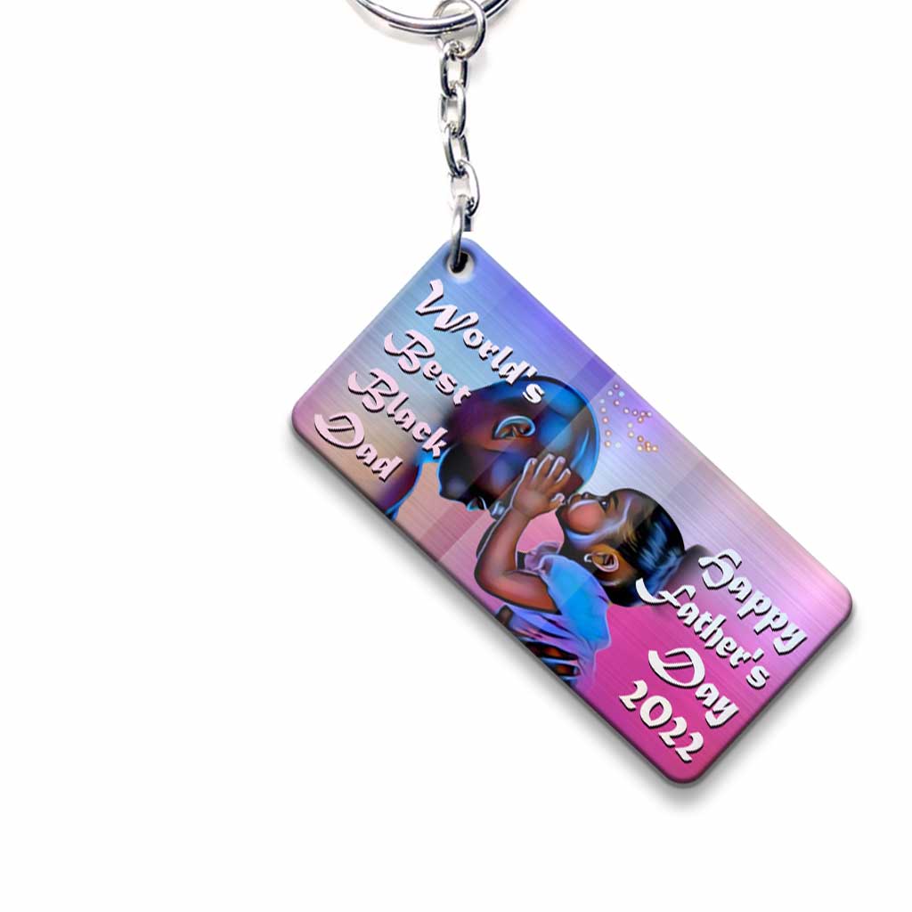 World's Best Black Dad - Personalized Father's Day African American Keychain (Printed On Both Sides)