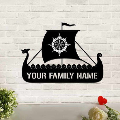 Viking Ship Personalized Cut Metal Sign