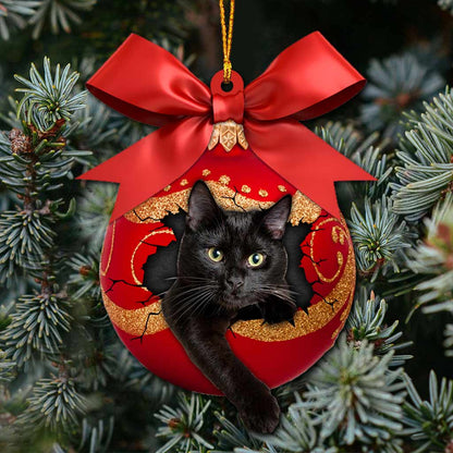 Naughty Black Cat - Christmas Ornament With 3D Pattern Print (Printed On Both Sides)