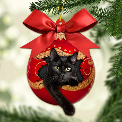 Naughty Black Cat - Christmas Ornament With 3D Pattern Print (Printed On Both Sides)