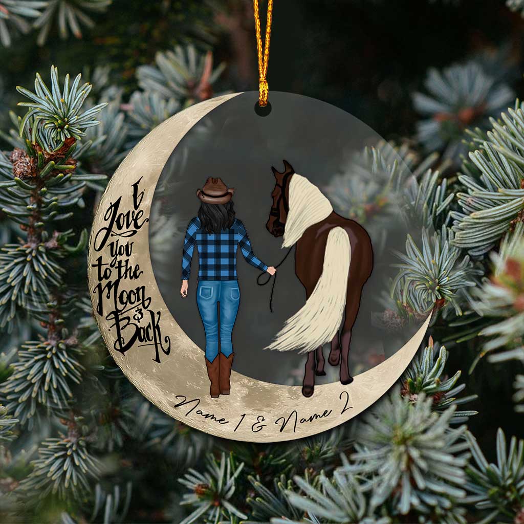 I Love You To The Moon And Back - Personalized Chistmas Horse Transparent Ornament