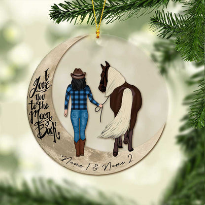 I Love You To The Moon And Back - Personalized Chistmas Horse Transparent Ornament