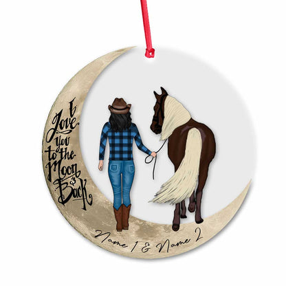 I Love You To The Moon And Back - Personalized Chistmas Horse Transparent Ornament