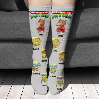 World's Greatest Sensei Father - Personalized Green Turtles Socks