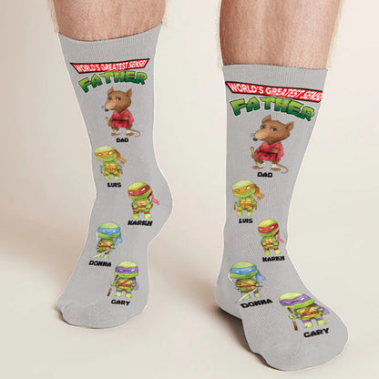 World's Greatest Sensei Father - Personalized Green Turtles Socks