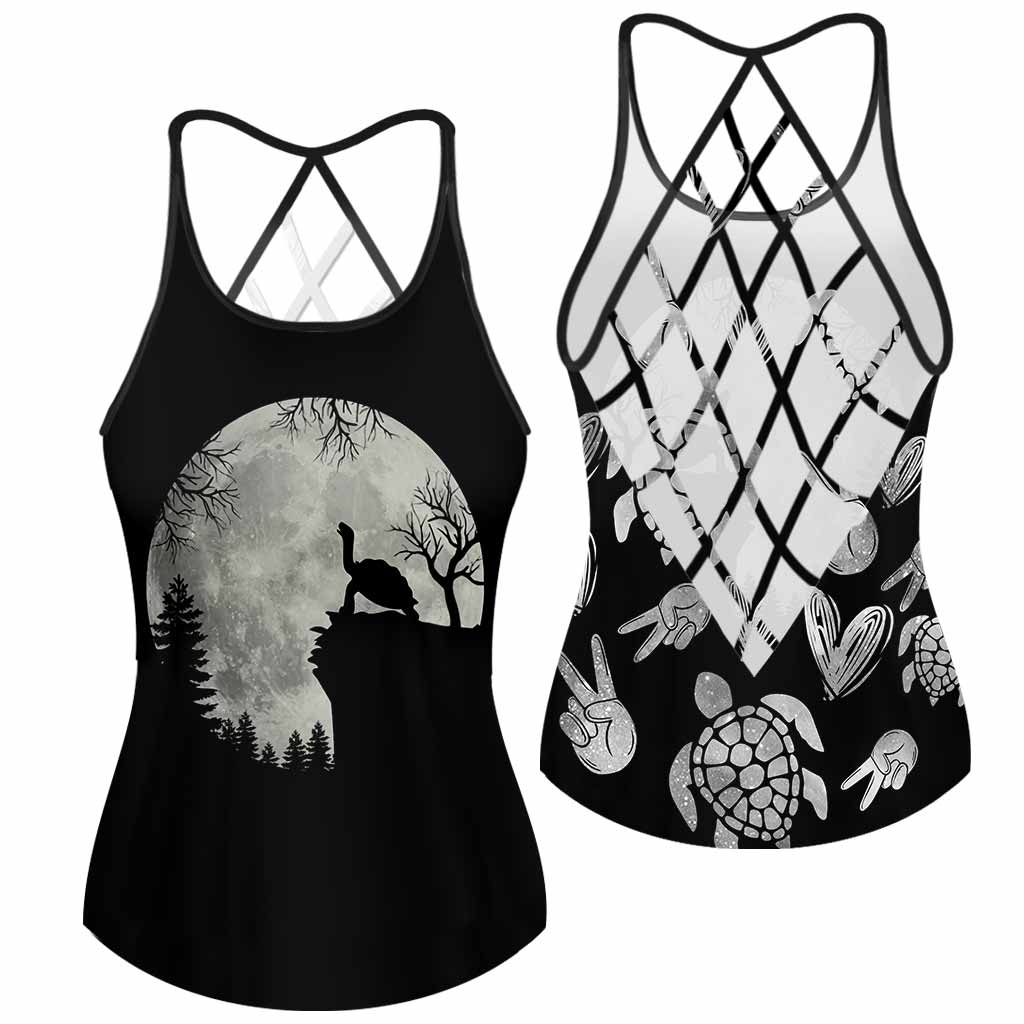 Turtle Moon Howling Turtle Halloween Cross Tank Top