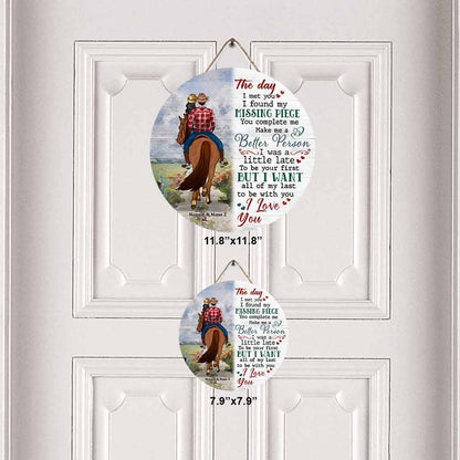 The Day I Met You - Personalized Couple Horse Round Wood Sign