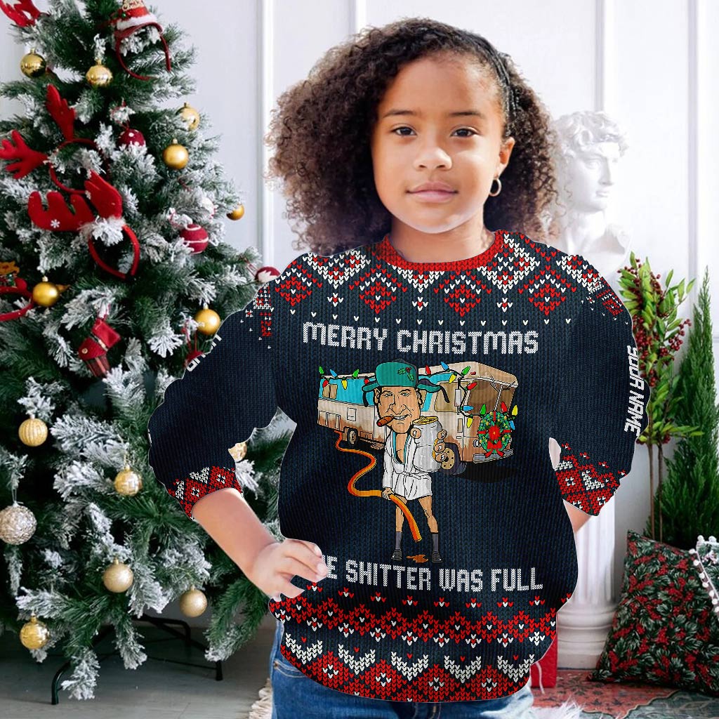 The Shitter Was Full - Personalized Christmas Sweater With Faux Wool Pattern Printed