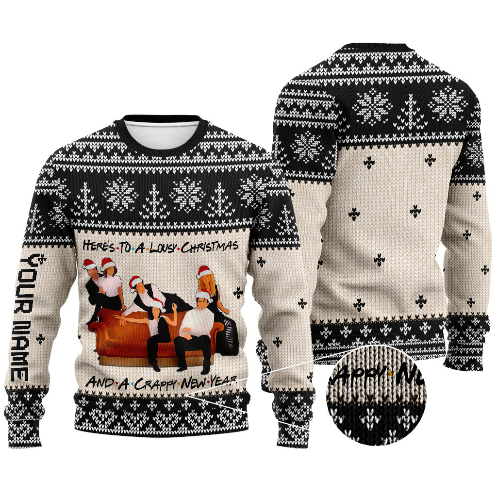 Here's To A Lousy Christmas - Personalized Sweater With Faux Wool Pattern Printed