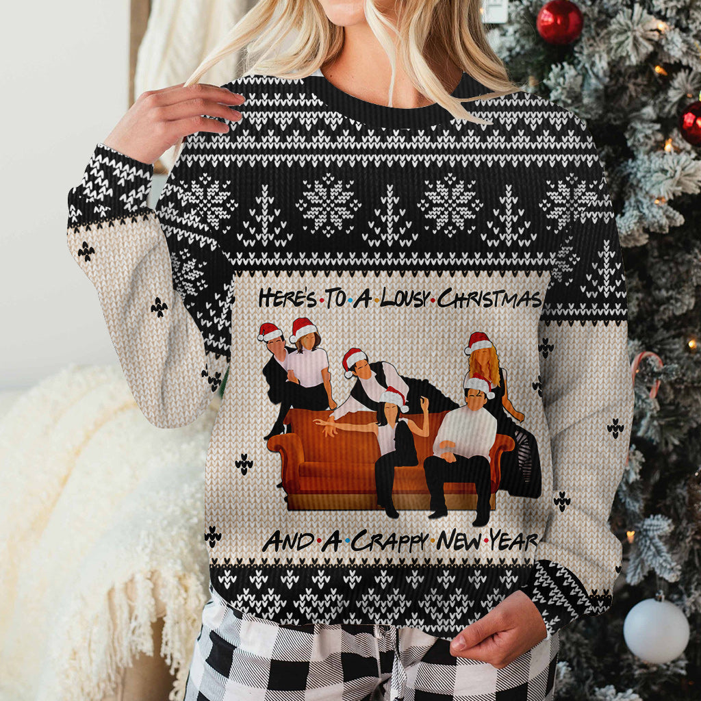 Here's To A Lousy Christmas - Personalized Sweater With Faux Wool Pattern Printed