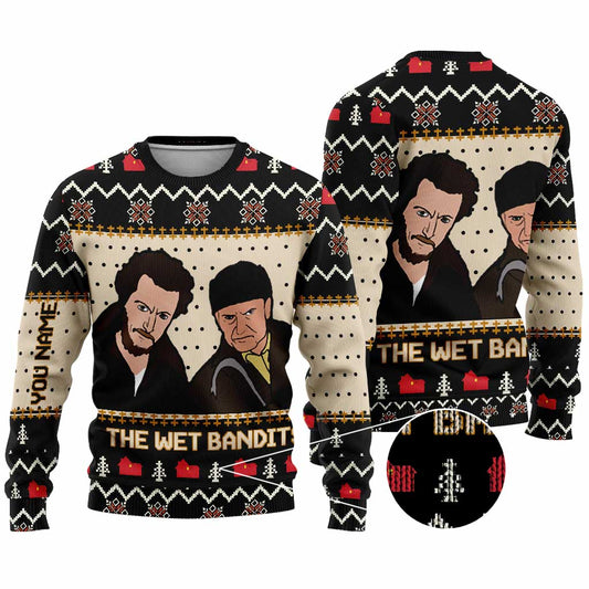 The Wet Bandits - Personalized Christmas Sweater With Faux Wool Pattern Printed