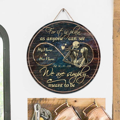 We're Simply Meant To Be - Personalized Couple Nightmare Round Wood Sign