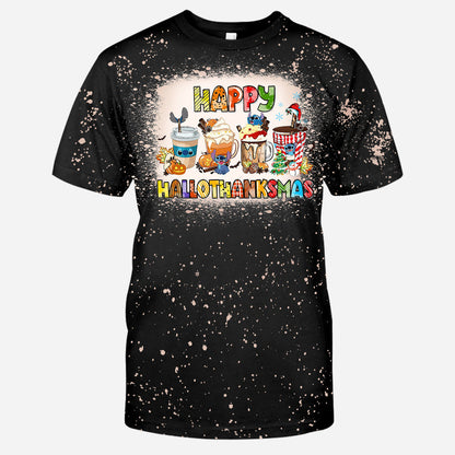 Happy Hallothanksmas - Christmas Ohana Handmade Bleached Shirts