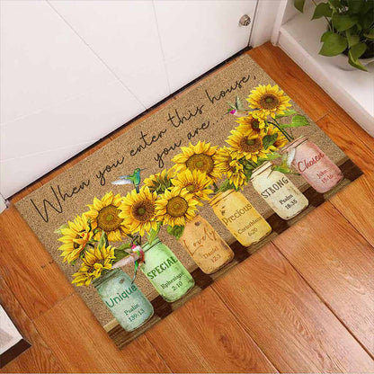 When You Enter This House - Sunflower Coir Pattern Print Doormat