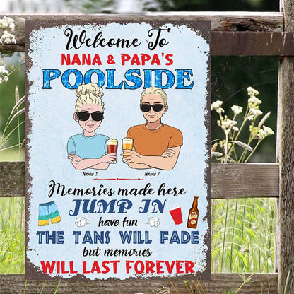 Welcome To Nana & Papa's Pool - Personalized Backyard Rectangle Metal Sign