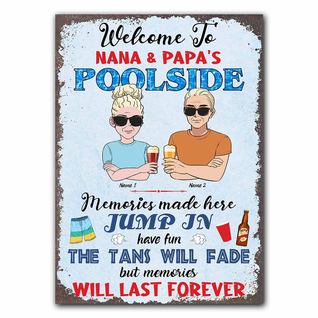 Welcome To Nana & Papa's Pool - Personalized Backyard Rectangle Metal Sign