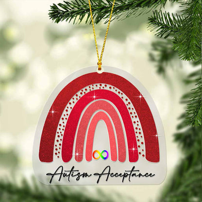 Autism Acceptance Red Infinite Rainbow - Christmas Transparent Ornament With Faux Glitter Pattern Print