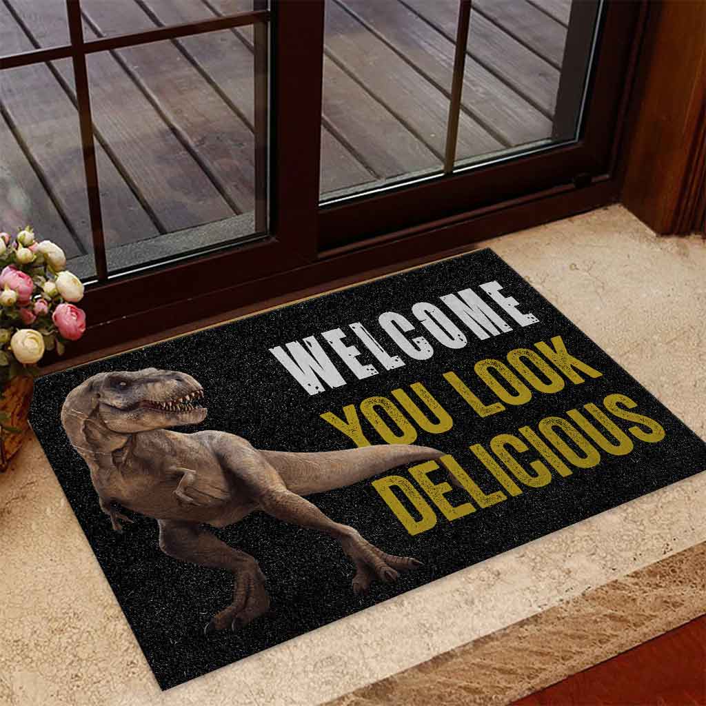 Welcome You Look Delicious - Dinosaur Doormat