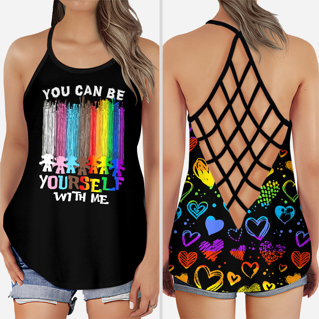 You Can Be Yourself With Me - LGBT Support Cross Tank Top and Leggings