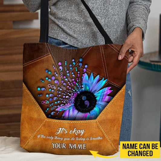 The Only Thing You Do Today Is Breathe Envelope Sunflower Semicolon - Suicide Prevention Personalized Tote Bag