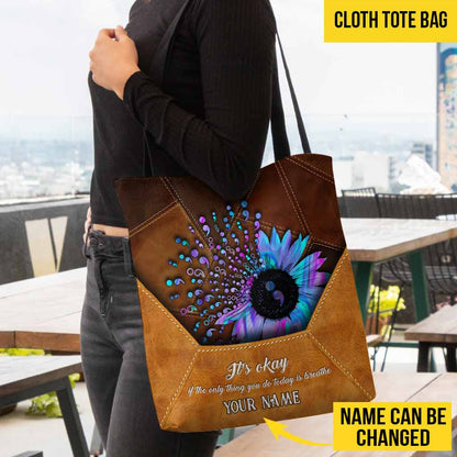 The Only Thing You Do Today Is Breathe Envelope Sunflower Semicolon - Suicide Prevention Personalized Tote Bag