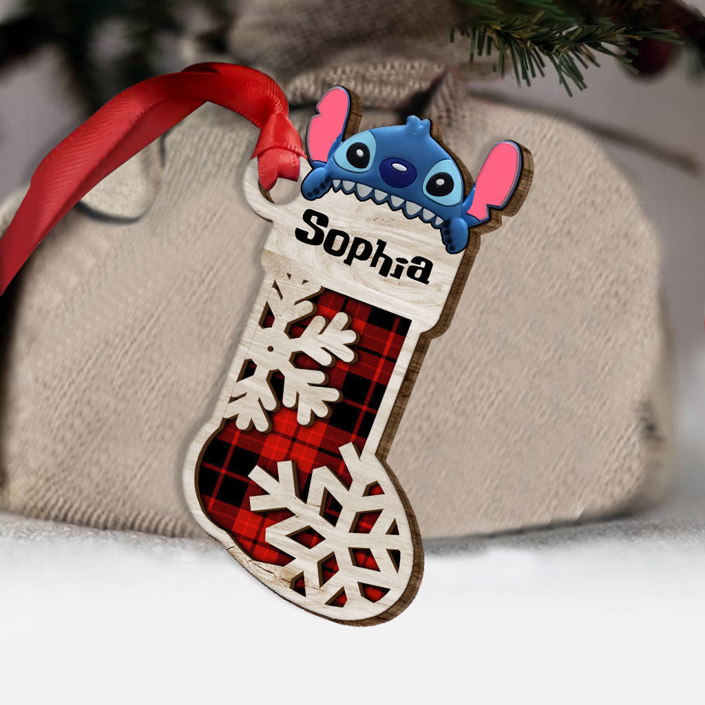 Ohana Sock - Personalized Christmas Ohana Layered Wood Ornament