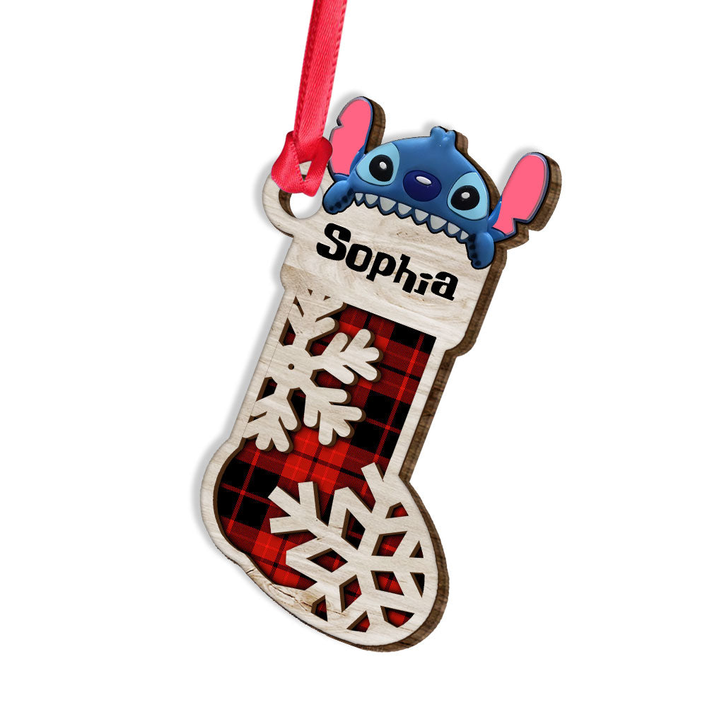 Ohana Sock - Personalized Christmas Ohana Layered Wood Ornament