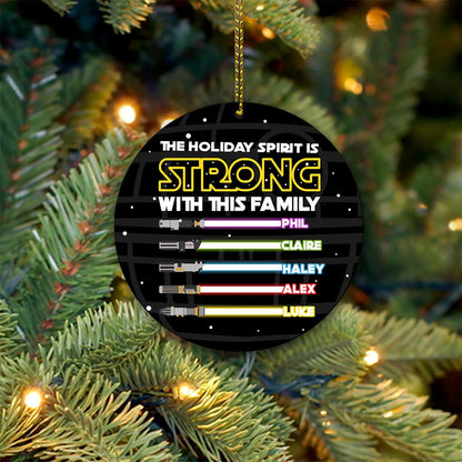 The Holiday Spirit Is Strong With This Family - Personalized Christmas Family Round Aluminium Ornament (Printed On Both Sides)