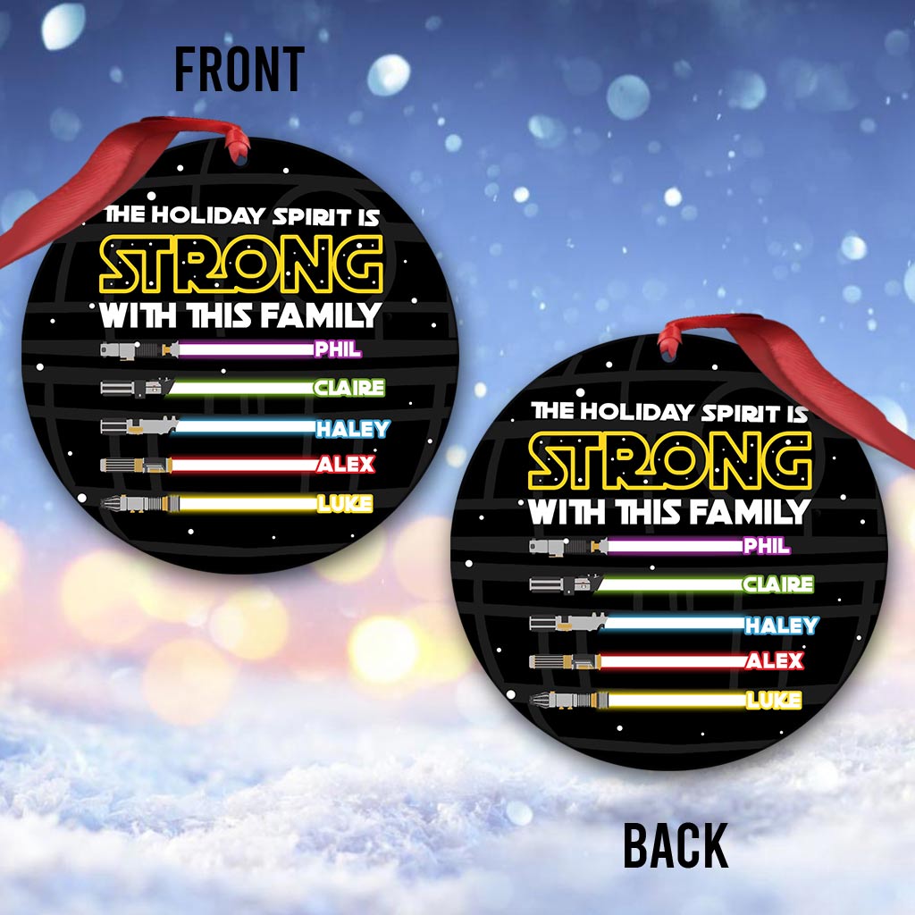 The Holiday Spirit Is Strong With This Family - Personalized Christmas Family Round Aluminium Ornament (Printed On Both Sides)