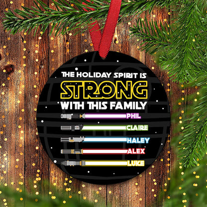 The Holiday Spirit Is Strong With This Family - Personalized Christmas Family Round Aluminium Ornament (Printed On Both Sides)