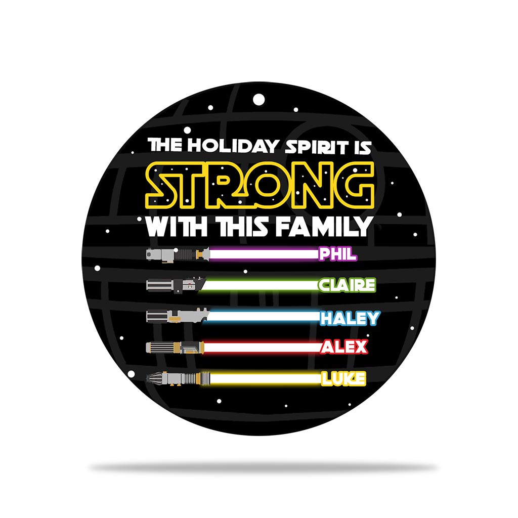 The Holiday Spirit Is Strong With This Family - Personalized Christmas Family Round Aluminium Ornament (Printed On Both Sides)