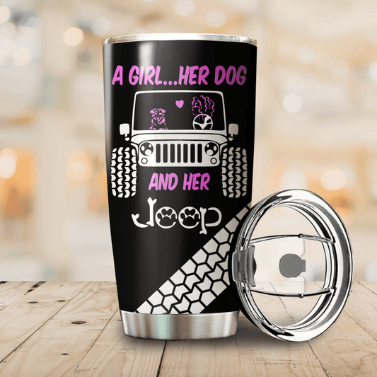 A Girl Her Dog And Car Tumbler 0523