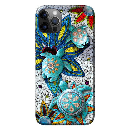 Turtles And Flowers Ceramic Pattern Print Phone Case