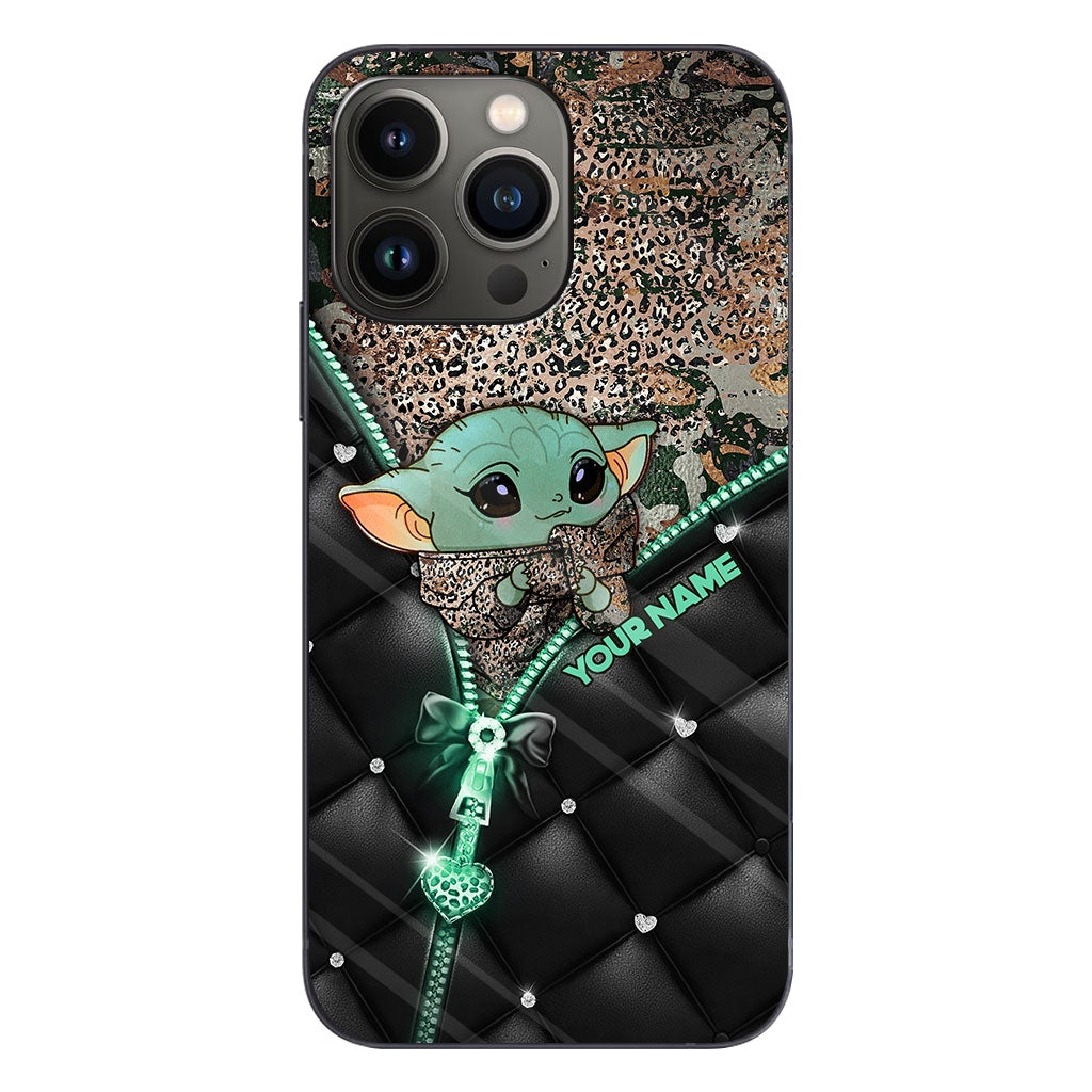 Too Cute I Am - Personalized The Force Phone Case With Leather Pattern Print