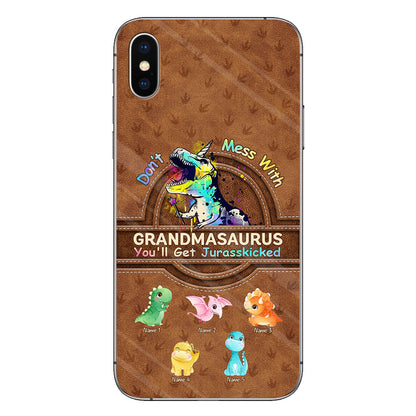 Don't Mess With Grandmasaurus - Personalized Mother's Day Phone Case With Leather Pattern Print