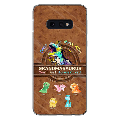 Don't Mess With Grandmasaurus - Personalized Mother's Day Phone Case With Leather Pattern Print