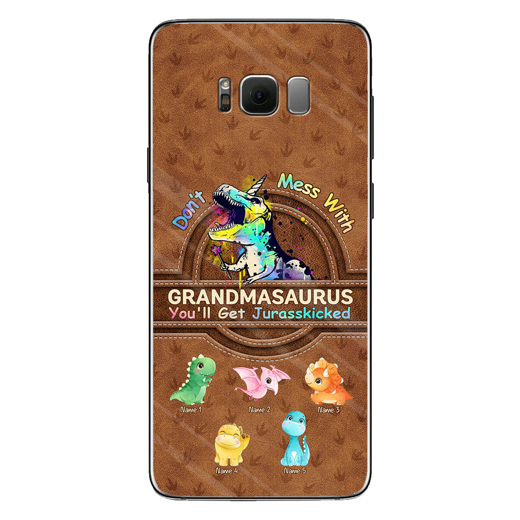 Don't Mess With Grandmasaurus - Personalized Mother's Day Phone Case With Leather Pattern Print